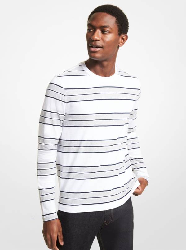 Panske Mikiny Michael Kors Striped Cotton Jersey Biele - Oblecenie Michael Kors Slevy | JLOBZ-9201